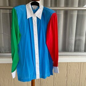 Linea by Louis Dell Olio,100% Silk, Medium, long sleeve blouse, Colorful